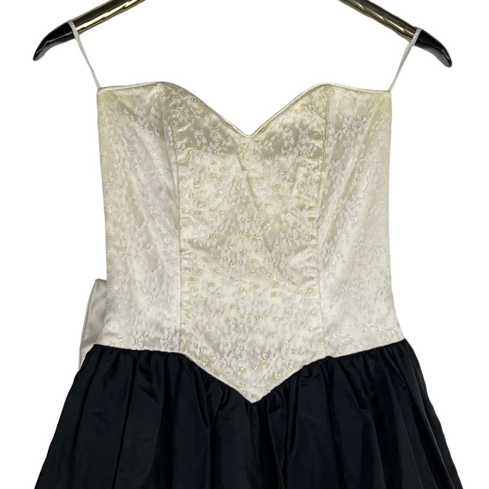 GUNNE SAX VINTAGE STRAPLESS SWEETHEART BASQUE WAIST BOW BACK 80S PROM DRESS - Picture 4 of 13